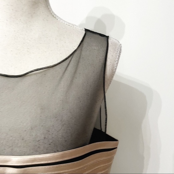 Bcbgmaxazria BRENDA BLACK CHAMPAGNE MESH SATIN BANDAGE COCKTAIL FORMAL DRESS - Picture 4 of 11